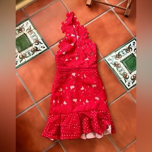 Red dress cocktail. Durable fabric. Couture